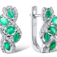 Sterling Silver Earrings Green Chalcedony,White Cubic Zirconia (E303735SGCWZSL925)