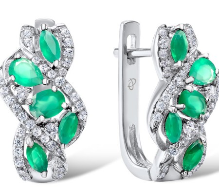 Sterling Silver Earrings Green Chalcedony,White Cubic Zirconia (E303735SGCWZSL925)