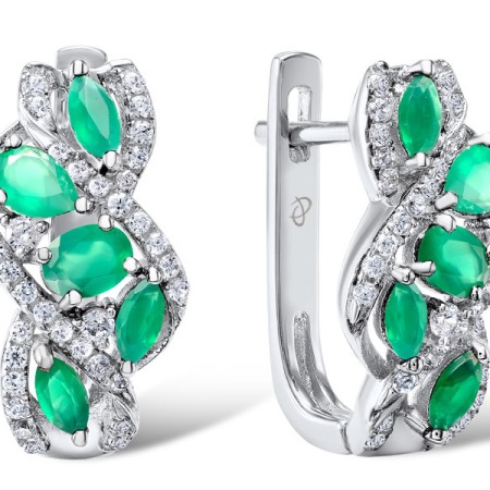 Sterling Silver Earrings Green Chalcedony,White Cubic Zirconia (E303735SGCWZSL925)