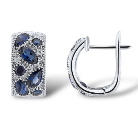 Sterling Silver Earrings Blue Glass,Blue Nano Cubic Zirconia,White Cubic Zirconia (E303778CRSZSL925)