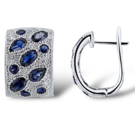 Sterling Silver Earrings Blue Glass,Blue Nano Cubic Zirconia,White Cubic Zirconia (E303779CRSZSL925)