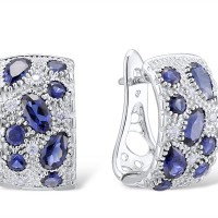Sterling Silver Earrings Blue Glass,Blue Nano Cubic Zirconia,White Cubic Zirconia (E303780CRSZSL925)