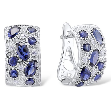 Sterling Silver Earrings Blue Glass,Blue Nano Cubic Zirconia,White Cubic Zirconia (E303780CRSZSL925)