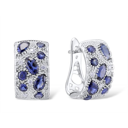 Sterling Silver Earrings Blue Glass,Blue Nano Cubic Zirconia,White Cubic Zirconia (E303780CRSZSL925)