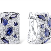 Sterling Silver Earrings Blue Glass,Blue Nano Cubic Zirconia,White Cubic Zirconia (E303781CRSZSL925)