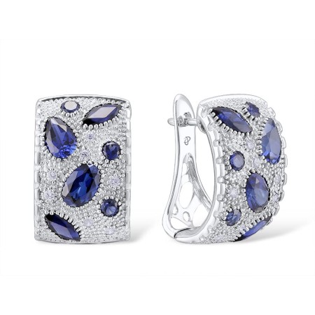 Sterling Silver Earrings Blue Glass,Blue Nano Cubic Zirconia,White Cubic Zirconia (E303781CRSZSL925)