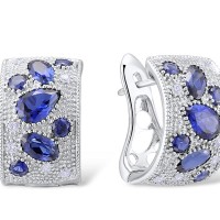 Sterling Silver Earrings Blue Glass,Blue Nano Cubic Zirconia,White Cubic Zirconia (E303782CRSZSL925)
