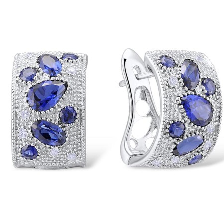 Sterling Silver Earrings Blue Glass,Blue Nano Cubic Zirconia,White Cubic Zirconia (E303782CRSZSL925)