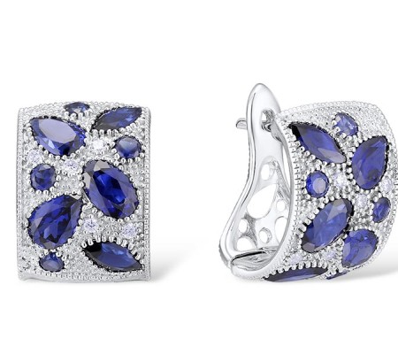 Sterling Silver Earrings Blue Glass,Blue Nano Cubic Zirconia,White Cubic Zirconia (E303783CRSZSL925)