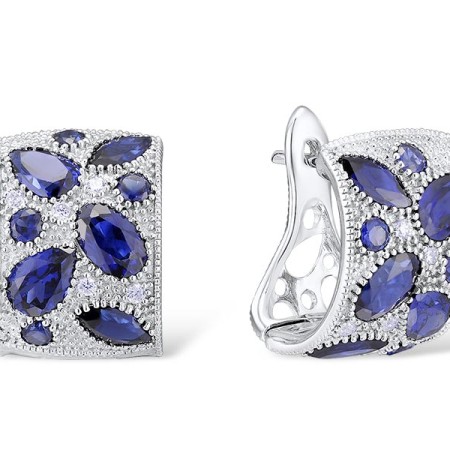 Sterling Silver Earrings Blue Glass,Blue Nano Cubic Zirconia,White Cubic Zirconia (E303783CRSZSL925)
