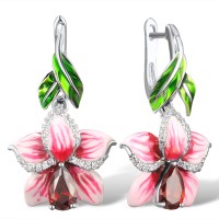 Sterling Silver Earrings Garnet Cubic Zirconia,White Cubic Zirconia,Enamel (E303872ENASL925)
