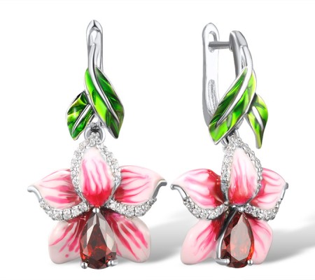Sterling Silver Earrings Garnet Cubic Zirconia,White Cubic Zirconia,Enamel (E303872ENASL925)
