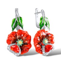 Sterling Silver Earrings Enamel,Yellow Cubic Zirconia,Green Spinel,Red Glass,White Cubic Zirconia (E303874ENASL925)