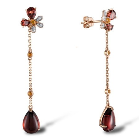 14KRW Earrings Diamond,Garnet,Citrine (E303876GCI14KRW)