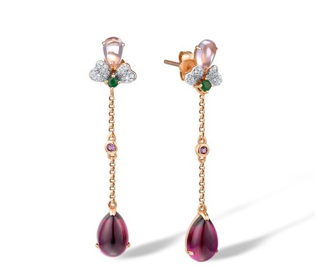 14KRW Earrings Diamond,Emerald,Rhodolite Garnet,Amethyst (E303877AMUL14KRW)