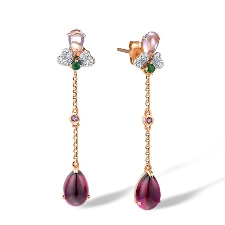 14KRW Earrings Diamond,Emerald,Rhodolite Garnet,Amethyst (E303877AMUL14KRW)