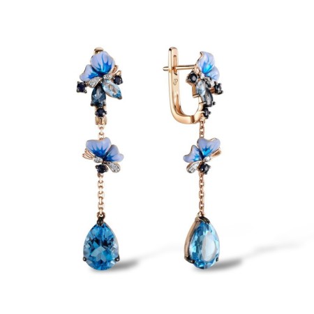 14KRWB Earrings Diamond,Enamel,Blue Sapphire,London Blue Topaz,Blue Topaz (Swiss Blue) (E303879ENA14KRWB)