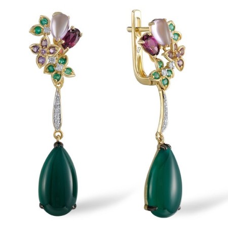 Sterling Silver w/ Yellow Black White Plating Earrings Amethyst Cubic Zirconia,Dyed Green Agate,Green Spinel,Purple Glass,Rhodolite Garnet,White Cubic Zirconia (E303881MULSZ925)