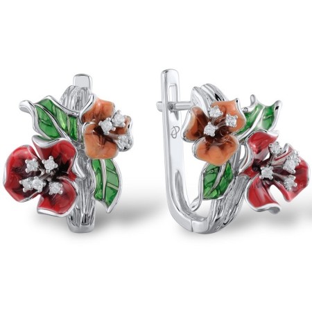 Sterling Silver Earrings Enamel,White Cubic Zirconia (E303882ENA1SL925)
