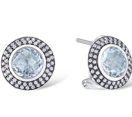 Sterling Silver Earrings Blue Topaz (Sky Blue),White Cubic Zirconia (E303912BKZSL925)