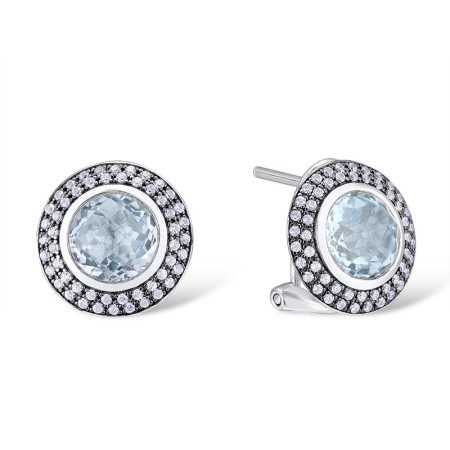 Sterling Silver Earrings Blue Topaz (Sky Blue),White Cubic Zirconia (E303912BKZSL925)
