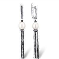 Sterling Silver Earrings Fresh Water White Pearl,White Cubic Zirconia (E303931FWZSL925)