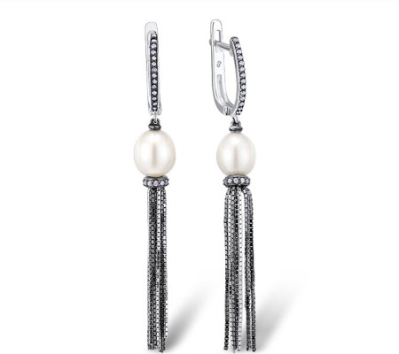Sterling Silver Earrings Fresh Water White Pearl,White Cubic Zirconia (E303931FWZSL925)