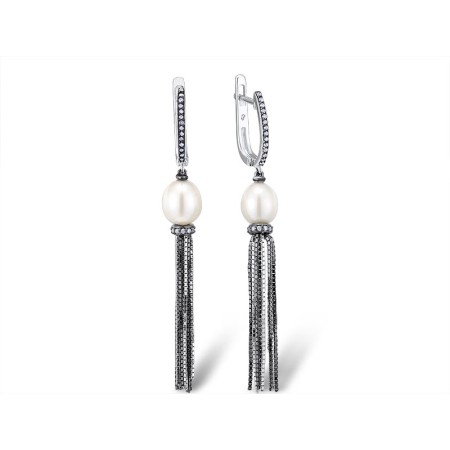 Sterling Silver Earrings Fresh Water White Pearl,White Cubic Zirconia (E303931FWZSL925)
