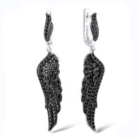 Sterling Silver w/ Black White Plating Earrings Black spinel (E303956BSNSK925)