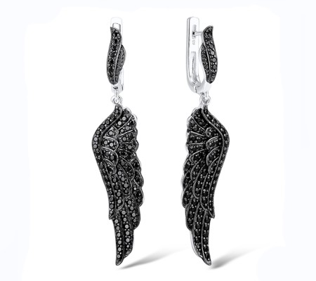 Sterling Silver w/ Black White Plating Earrings Black spinel (E303956BSNSK925)