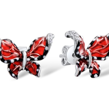 Sterling Silver Earrings Enamel,White Cubic Zirconia (E303966SENA1SL925)