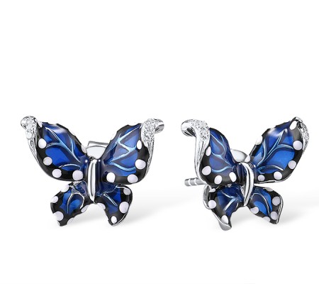 Sterling Silver Earrings Enamel,White Cubic Zirconia (E303966SENA2SL925)