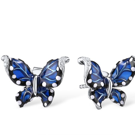 Sterling Silver Earrings Enamel,White Cubic Zirconia (E303966SENA2SL925)