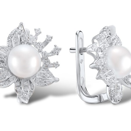 14KW Earrings Diamond,Fresh Water White Pearl (E303999FWP14KW)