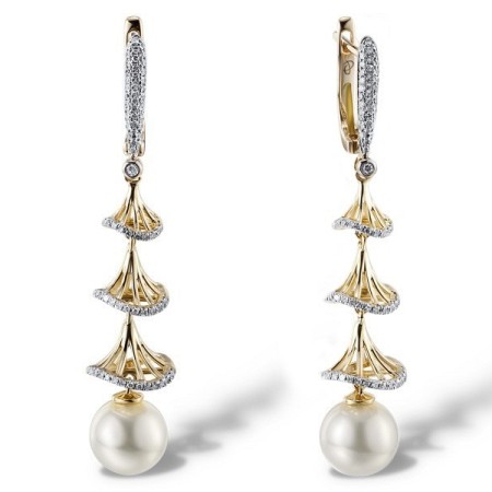 Sterling Silver w/ Yellow Plating Earrings Fresh Water White Pearl,White Cubic Zirconia (E304005FWZSY925)