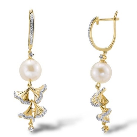 Sterling Silver w/ Yellow Plating Earrings Fresh Water White Pearl,White Cubic Zirconia,White Topaz (E304008FWTZSY925)