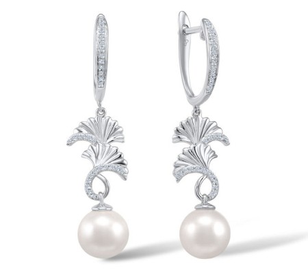 Sterling Silver Earrings Fresh Water White Pearl,White Cubic Zirconia (E304009FWZSL925)