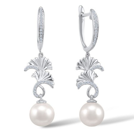Sterling Silver Earrings Fresh Water White Pearl,White Cubic Zirconia (E304009FWZSL925)
