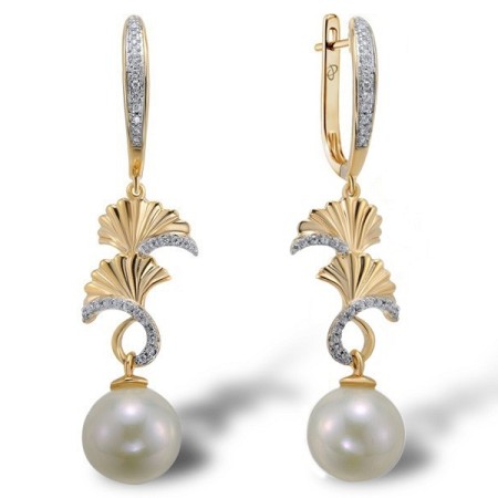 Sterling Silver w/ Yellow Plating Earrings Fresh Water White Pearl,White Cubic Zirconia (E304009FWZSY925)