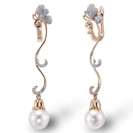 14KRW Earrings Diamond,Fresh Water White Pearl (E304012FWP14KRW)