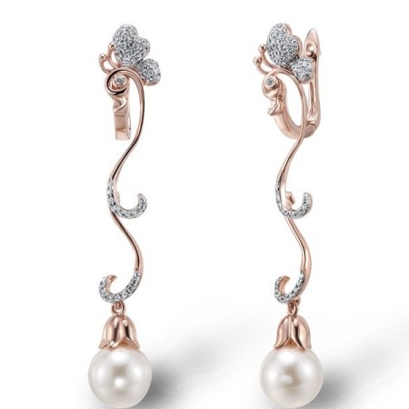 Sterling Silver Earrings Fresh Water White Pearl,White Cubic Zirconia (E304012FWZSL925)