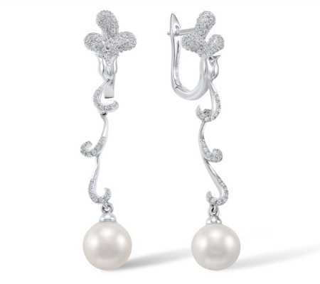 Sterling Silver Earrings Fresh Water White Pearl,White Cubic Zirconia (E304013FWZSL925)