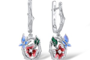 Sterling Silver Earrings White Cubic Zirconia,Enamel (E304019ENASL925)
