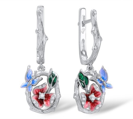 Sterling Silver Earrings White Cubic Zirconia,Enamel (E304019ENASL925)