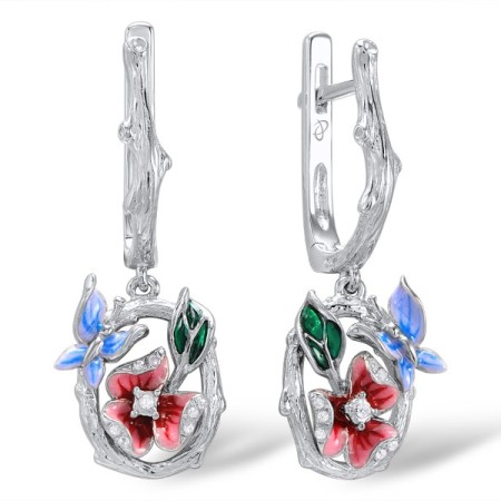 Sterling Silver Earrings White Cubic Zirconia,Enamel (E304019ENASL925)