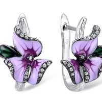 Sterling Silver w/ Black White Plating Earrings White Cubic Zirconia,Enamel (E304020ENASK925)