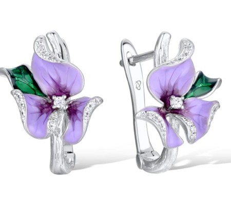 Sterling Silver Earrings Enamel,White Cubic Zirconia (E304020ENASL925)