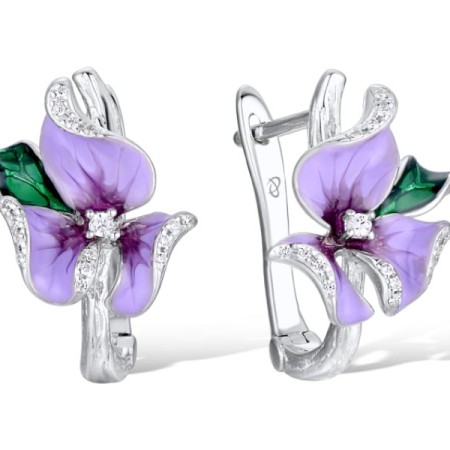 Sterling Silver Earrings Enamel,White Cubic Zirconia (E304020ENASL925)