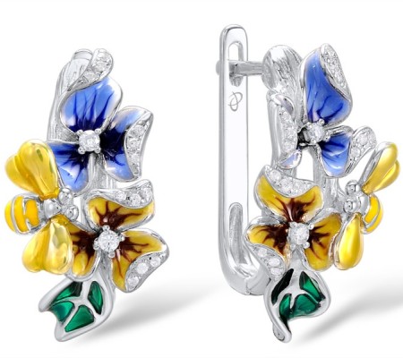Sterling Silver Earrings Enamel,White Cubic Zirconia (E304021ENASL925)