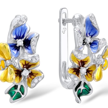 Sterling Silver Earrings Enamel,White Cubic Zirconia (E304021ENASL925)